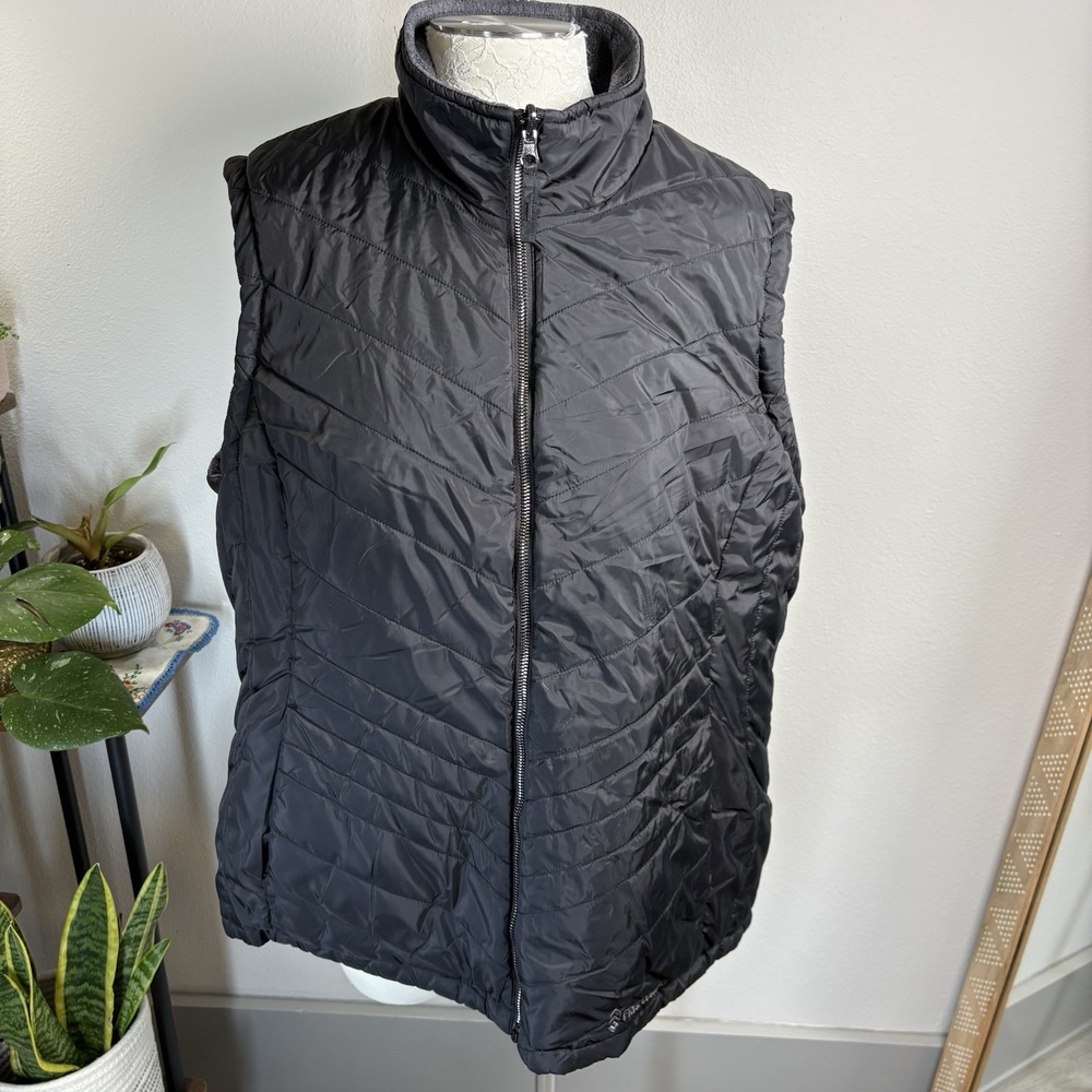 Free Country Women 1X Black Puffer Vest Gorpcore Reversible Faux Fur